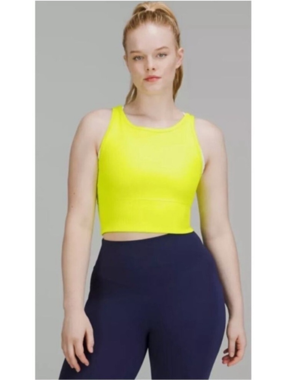 Lululemon Power Pivot Ribbed Tank Top Size 2 Neon Yellow